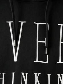 SHEIN LUNE CURVE 大尺碼女款字母刺繡極簡連帽衛衣韓系休閒寬鬆慵懶美式復古女裝 - 黑色 - 查看 6