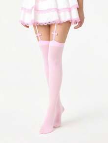 ROMWE Goth 1Pair Of Dopamine Pink Cross Stockings - Pink - View 5