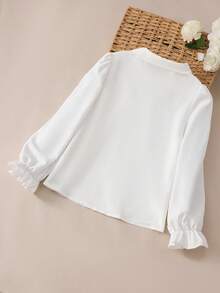 SHEIN Girls White Petal Sleeve Pearl Decor Detachable Bow Top Back To School Essential Fall Elegant Preppy - White - View 9