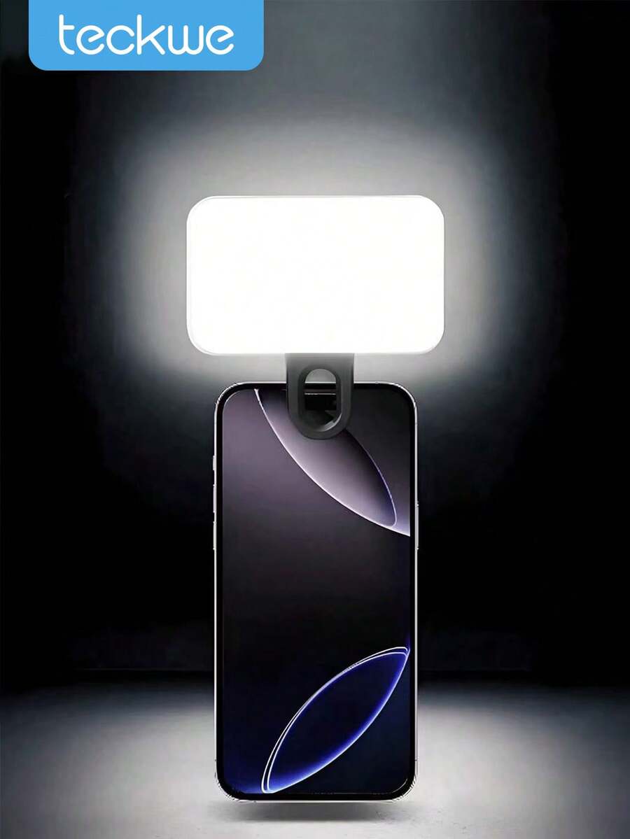 Teckwe Luz portátil para selfies y videoconferencias con clip para cámara de teléfono, luz LED con clip para videoconferencias, 3 modos de iluminación, recargable, portátil, adecuada para computadoras portátiles/teléfonos/tabletas/llamadas de Zoom/maquillaje Capacidad de la batería: 150mAh