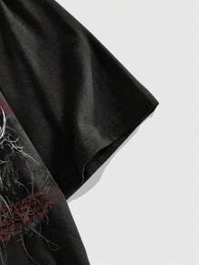 ROMWE MEN Goth Men's Graphic Print Crew Neck Short Sleeve T-Shirt - Black - View 4