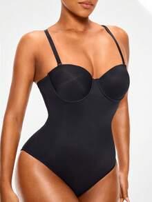 SHAPORA Body pour femme en couleur unie, de style simple et amincissant, avec bretelles - Noir - Voir 5