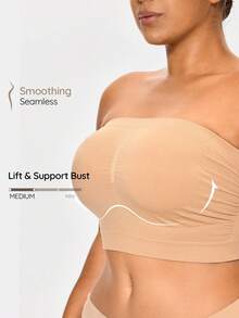 SHAPORA Plus Size Seamless Strapeless Shapewear Top Bandeau Bust Lifter - Apricot - View 1