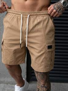 Manfinity Homme Pantalones cortos cargo para hombre de unicolor con cintura elástica, cordón y bolsillos - Multicolor - Ver 10