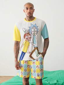 Rick and Morty X SHEIN Men's Cartoon Print Short Sleeve T-Shirt And Shorts Loungewear Set - Multicolor - View 4