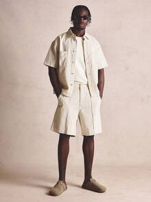 Musero Striped Oversized Short Sleeve Button Up Shirt Square Patch Front Pockets Spring Co-Ord Shirt Only - Black and White - View 2
