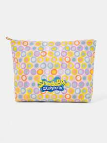 SpongeBob SquarePants | SHEIN 1個卡通印花燈芯絨拉鍊化妝包，輕便多功能內襯化妝收納袋 - 波點 - 查看 7