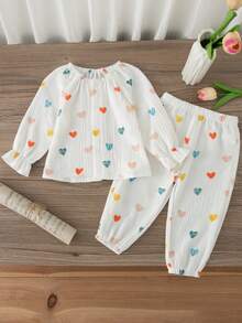 SHEIN Vintaside Kids 2件裝女嬰花卉長袖秋季衣物 - 白色 - 查看 3
