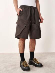TOKVUE Men's Solid Color Drawstring Waist Cargo Pocket Casual Shorts - Flint Stone - View 5