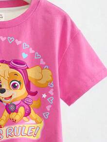 SHEIN | PAW Patrol 女嬰圓領字母卡通圖案休閒百搭日常外出短袖T恤 - 彩色 - 查看 3