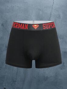 SUPERMAN X SHEIN 男士字母印花休閒日常四角內褲 - 黑色 - 查看 1