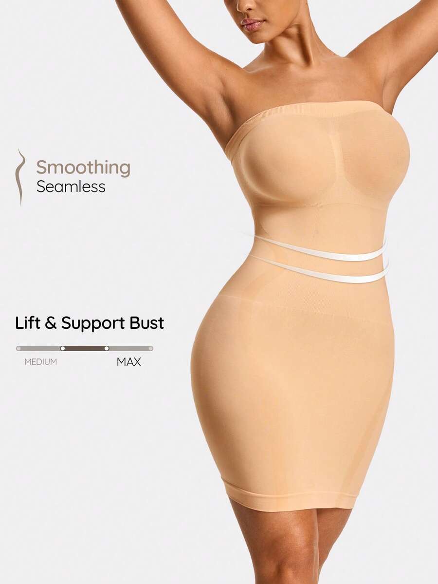 SHAPORA Seamless Shapewear Slip Dress Body Shaper Bust& Butt Lifter Tummy Waist Thigh Control - Beige - View 1