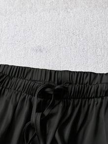 SHEIN Tall CURVE 加大码女式弹力腰阔腿宽松裤，黑色 - 黑色 - 查看 3