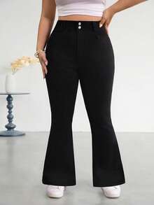 Firerie Plus Size Women High Waist Casual Versatile Flare Leg Jeans Summer Elegant Vacation Beach Wedding Graduation Going Out Black Jeans - Black - View 4