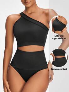 SHAPORA Conjunto De Body Moldeador Para Mujer De Color Sólido - Negro - Ver 4