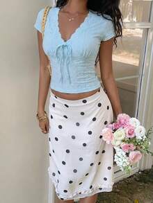 SHEIN EZwear 浅蓝色针织女式修身T恤 - 淺藍色 - 查看 3