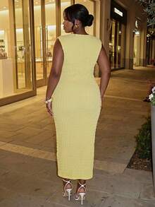 Firerie Plus Size Women's Solid Color Casual Formal Party Vacation Wedding Guest Dress Elegant Graduation Summer Yellow - Yellow - View 5