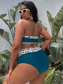 Swim Vcay Set Bikini Bandeau Fashion Musim Panas Wanita Ukuran Plus Motif Leopard untuk Pantai 2026 - MultiWarna - View 2