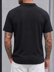 Manfinity CasualCool Custom Textured Jacquard Collar T-Shirt Street Casual Short Sleeve Polo Shirt - Black - View 2