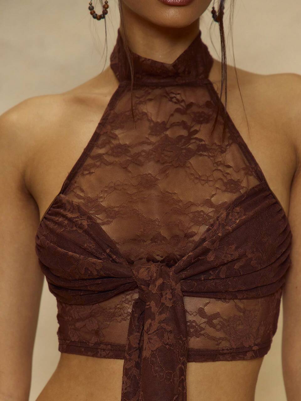 Crop top z wiązaniem z przodu i dekoltem halter, wiosna-lato, na wakacje, urlop, Ibiza, festiwal