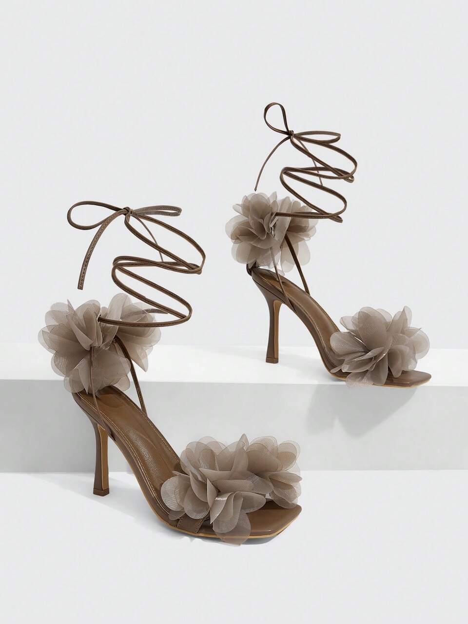CUCCOO SZL Women's Fashionable & Elegant 3D Floral Decor Heeled Sandals, Summer Valentine's Day Spring Shoes