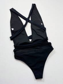 Swim SXY Plunge Backless One Piece Swimsuit - Black - View 3