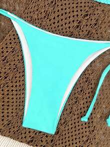 Oceva Women's Summer Beach Solid Color Halter Neck Tie Sexy Fashion Bikini Two-Piece Swimsuit Set - Mint Blue - View 4