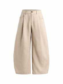 SWAVVY Men's Solid Color Pleated Wide Leg Loose Casual Pants - Khaki - View 6
