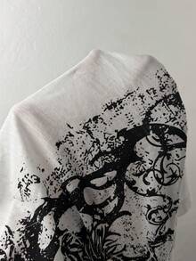 Coolane 女款大尺碼春夏哥德風 Grunge Y2K 丘比特圖案舒適不對稱領針織露肩灰色長袖T恤,X Rafael Machado Y2K 圖案T恤 - 白色 - 查看 9