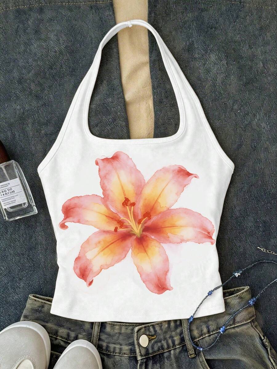 SHEIN 少女白色长款休闲吊带背心,适合夏季穿着,修身款 - 白色 - 查看 1