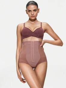 SHAPORA Women's High Waist Contrast Color Front Button Shapewear Pants, Suitable For Daily Wear - Brown - View 7