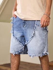Whitmere Loose Fit Wide Leg Denim Shorts, Y2K Baggy Mid-Length Jeans Shorts, Casual Street Style, Cotton Side Pockets Denim Shorts For Summer - Blue - View 5
