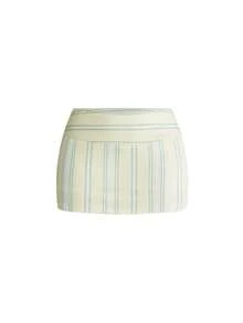 Sweetness Sexy Girl Casual Yellow Striped Halter Neck Crop Top And High Waist A-Line Mini Skirt 2 Pieces Set - Light Yellow - View 7