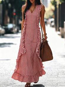 Women Midi Dresses - Red and White - View 4