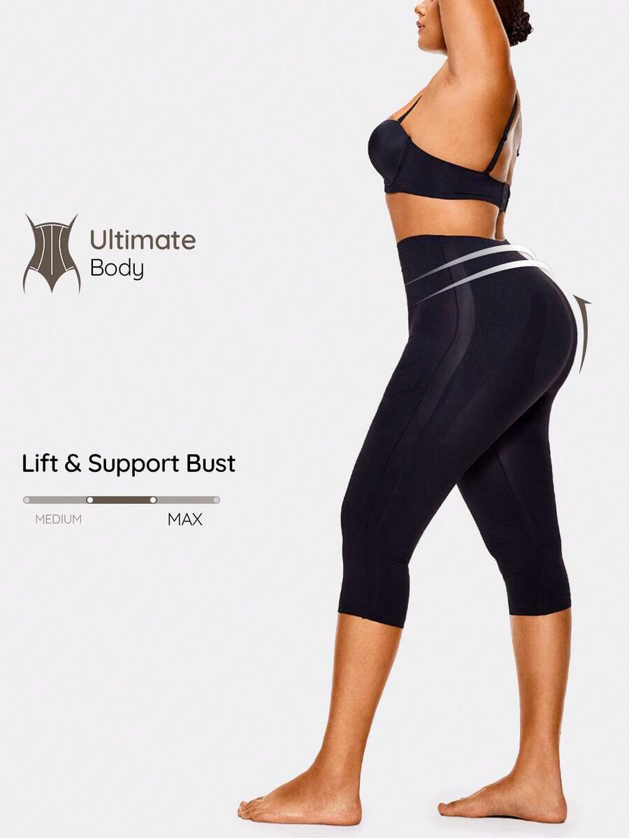SHAPORA Legging Carpi Pembentuk Tubuh Ukuran Plus Pinggang Tinggi Pembentuk Tubuh Penuh Pengangkat Bokong-Perut Pinggang Pengontrol Paha - Hitam - View 1