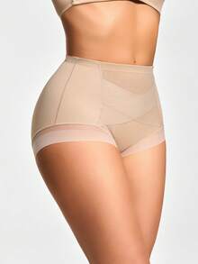 SHAPORA Women's Solid Color Mesh Splice Shapewear Shorts - Apricot - View 4