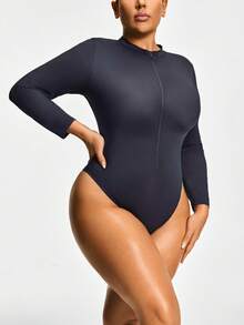 SHAPORA Plus Size Shaping Wear Outside Long Sleeve Shapewear Thong Bodysuit Body Shaper Butt Lifter-Tummy Waist Thigh Control - Black - View 4