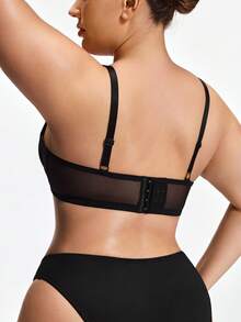 SHAPORA 1pc Plus Size Women's Underwire Bra With Lift And Side Support, Black Shiny - Black - View 2