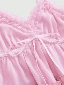 ROMWE Kawaii Cute Sexy Mesh Lace Pendant Ruffle A-Line Women's Cami Tank Top - Pink - View 3
