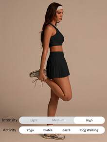 Fluxe Women's Solid Color Backless Round Neck Summer Sports Bra Top - Black - View 9