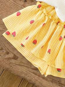 Emery Rose Kids Emery Rose Kids Set Atasan Camisole Bergaris-garis dengan Bordir Stroberi Kecil dan Celana Pendek Berumbai untuk Anak Perempuan - Kuning - View 6
