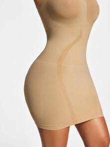 SHAPORA Robe moulante sans bretelle de couleur unie pour femmes - Nude - Voir 5