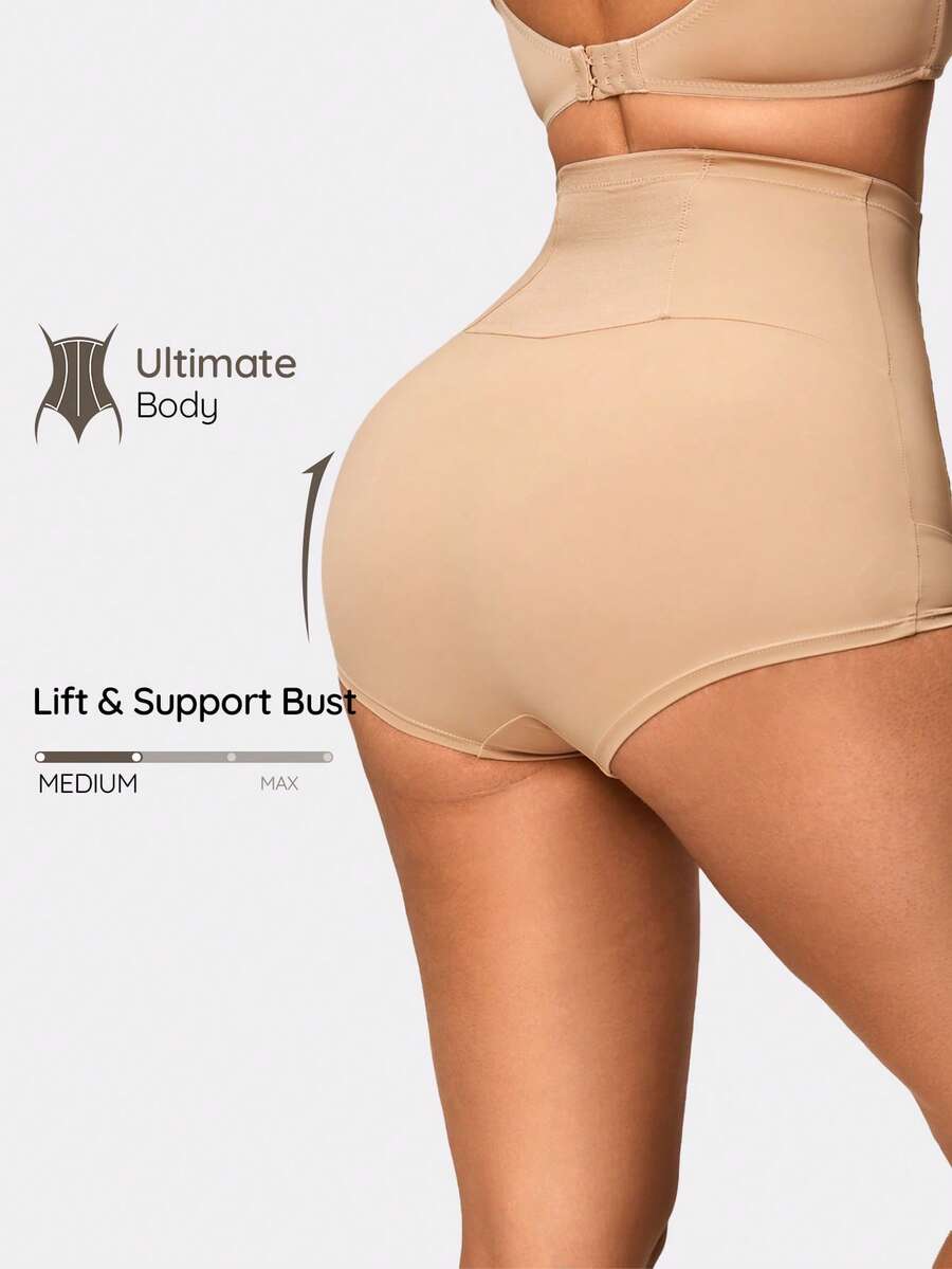 SHAPORA Women's High Waisted Tummy Control Apricot Knitted Fabric Shapewear Shorts With Butt-Lift Effect - Apricot - View 1