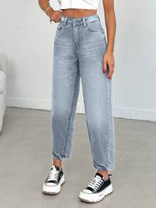 EURMUSE 100% Cotton High Waist Balloon Fit Jean 06-559 - Grey - View 10