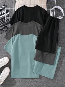 SHEIN 6件套青少年男童舒适休闲金属项链装饰圆领短袖T恤、短裤两件套高性价比套装，适合户外、街头、派对、居家休闲等场合。 - 彩色 - 查看 2