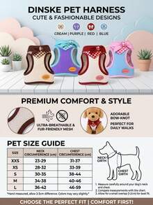 PETSIN Luxury Plaid Bow Design Dog & Cat Harness | 3D Ergonomic Breathable Air Mesh Vest | Soft Adjustable No-Pull Pet Vest For Small Dogs Cats, Comfortable Secure Fit For Daily Walks & Fashion Photos - Multicolor - View 4