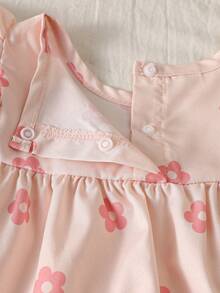 SHEIN Infant & Baby GirlFloral Print Dress With Bow Decoration, Cute Style Suitable For Daily Wear, Outings And Photo Shoots - Pink - View 5
