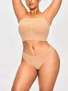 SHAPORA Plus Size Seamless Strapeless Shapewear Top Bandeau Bust Lifter - Apricot - View 6