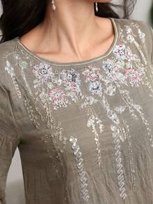Al Najma Bata elegante bordada para mujer para Eid - Café integral - Ver 7
