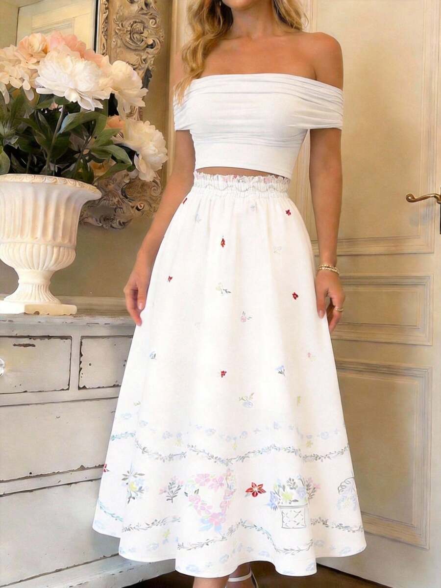 SHEIN MOD Gonna elegante con motivo floreale, adatta per le vacanze - Multicolore - Visualizzare 1